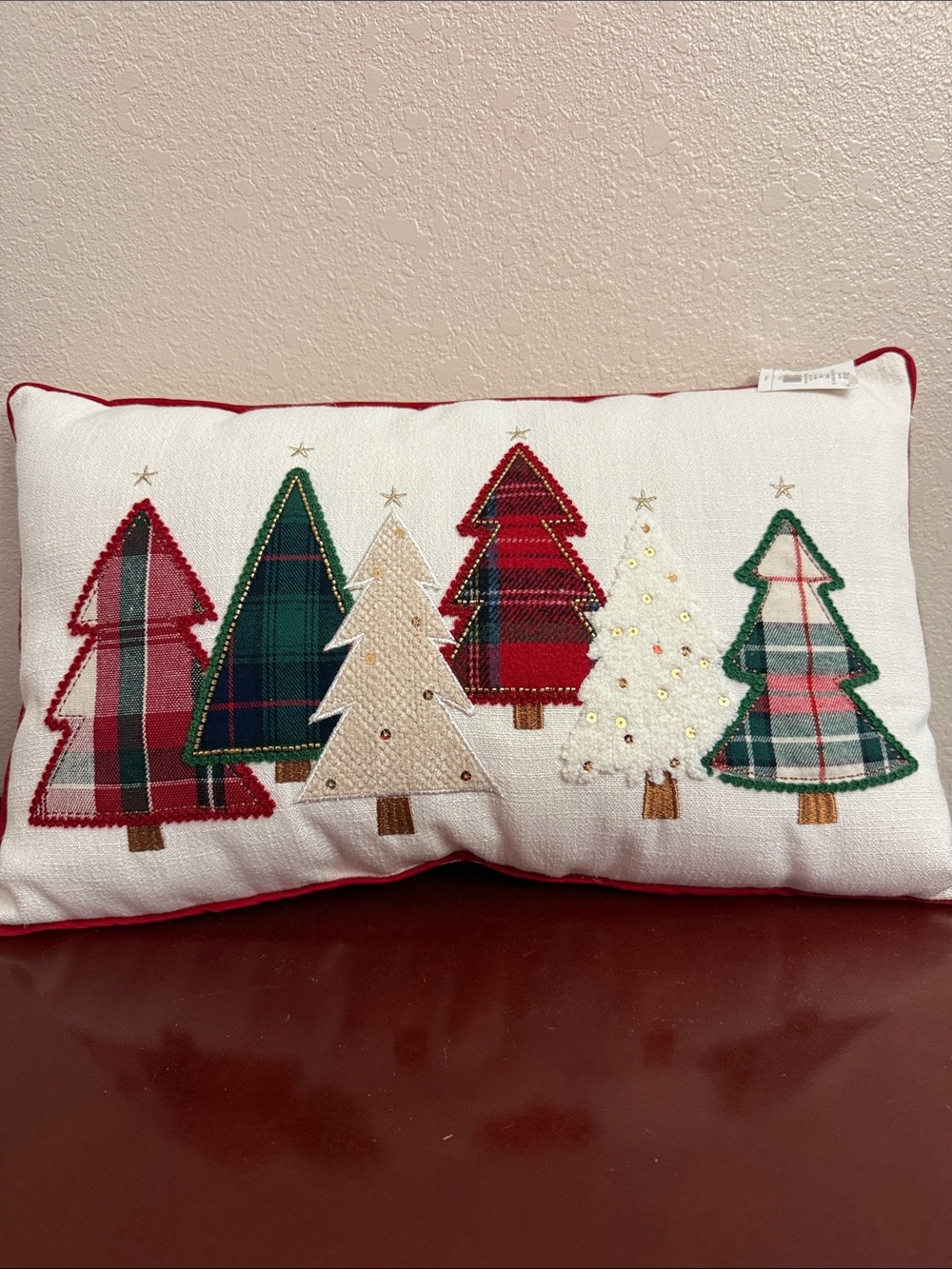 Plaid Christmas Trees Pillow Festive Holiday Pillow with Christmas Tree Design